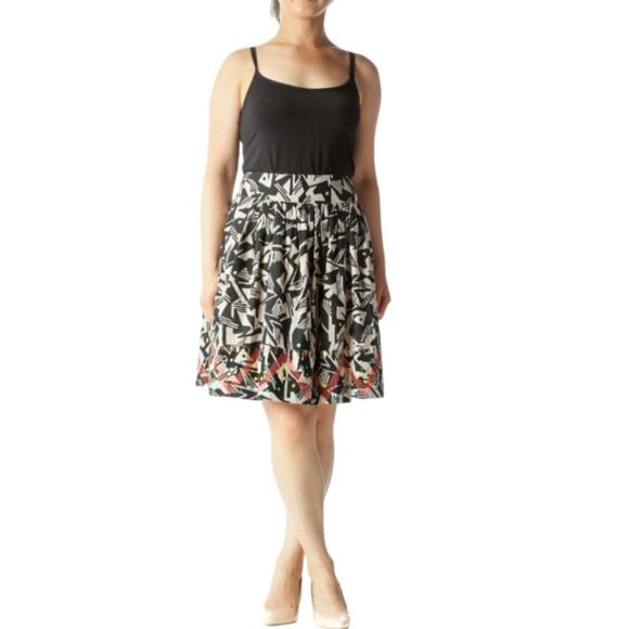 Anthro Odille Skirt Women's Size 0 Abstract Embroidered Beaded Hem Flare City - Picture 1 of 13